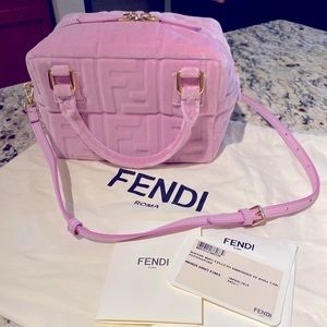 *RARE* FENDI FF Velvet/Calfskin Embossed Pink Valentines Day Bag